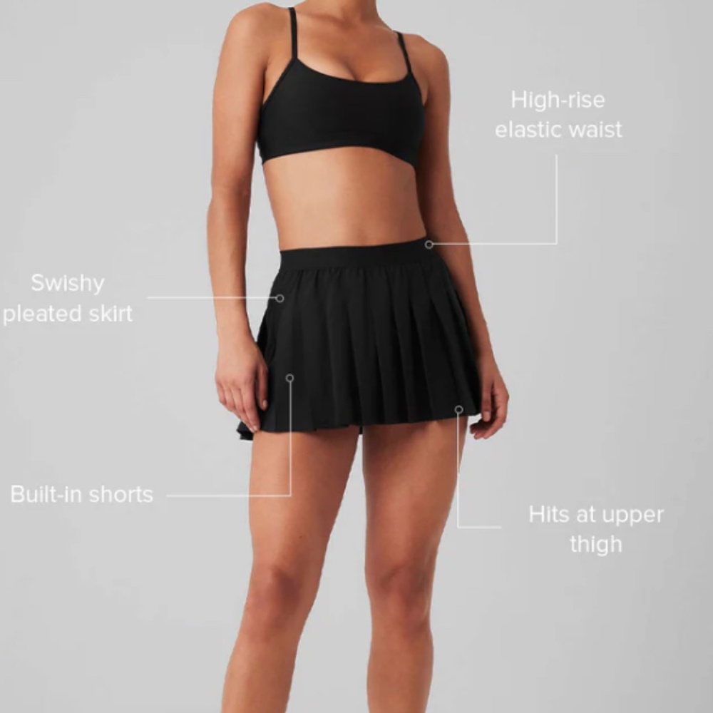 NWOT ALO Yoga Varsity Tennis Skirt Black Size Small SM Skort Tennis Pickleball - Picture 2 of 5